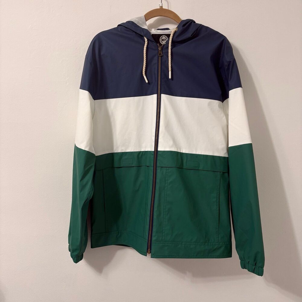 Weatherproof Colorblock Hooded Rain Jacket Sz M